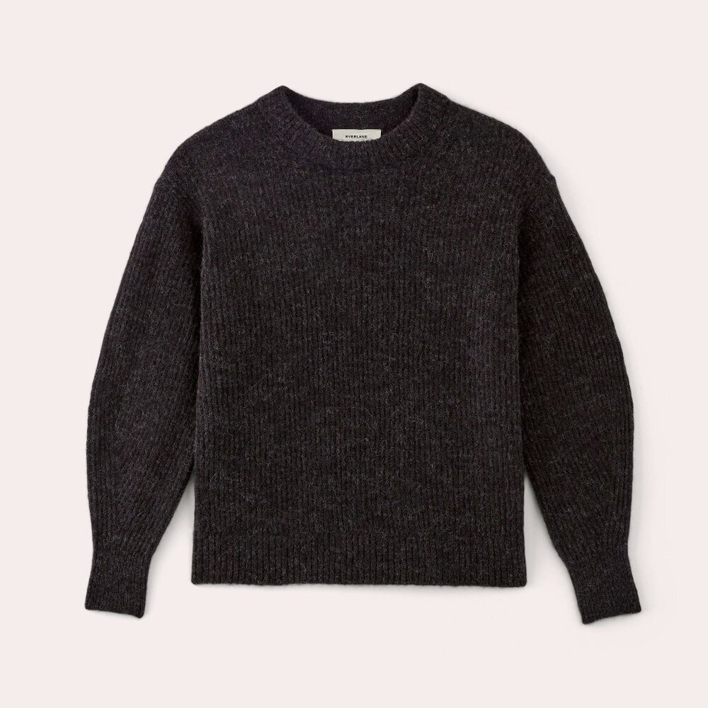 Everlane Women's Cocoon Crew Neck in Alpaca Sweater in Heathered Black, XS